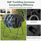 S AFSTAR Composter Tumbler Outdoor, 42-Gal Dual Chamber Tumbling Composter with 2 Sliding Doors, Metal Frame, BPA-Free Large Rotating Compost Bin Tumbler for Garden Yard Waste (Black)