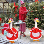 Mrs. Claus Porch Goose Outfits Christmas Lawn Goose Clothes Fits 23" Cement Plastic Goose Statue for Christmas Outdoor Garden Yard Patio Statue Art Decoration
