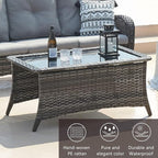 HUMMUH 7pcs Patio Furniture Set Swivel Rocker Patio Chairs,PE Wicker Outdoor Sofa Set of 2 with Coffee Table and Ottomans(Grey,Grey)