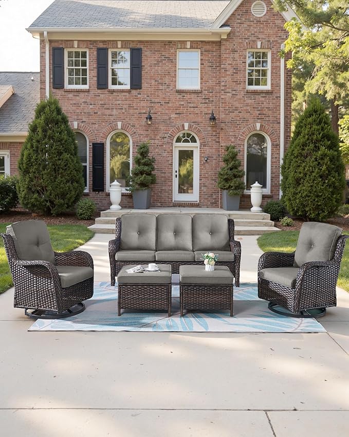 Pop 22x25/22x24 Outdoor Cushions for Patio Couch Chairs Set of 3 - High Back Comfy Outside Seat Cushions for Lawn Wicker Dining Rocker Glider Loveseat 3-Seater Sectional Sofa - Grey/Button