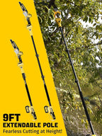 Cordless Pole Saw, 8-INCH 2-IN-1 Chainsaw with 21V 4.0Ah Battery Powered, Electric Tree Trimmer with 9FT Telescopic Pole, 180°Angle for Tree Branches Pruning & Wood Cutting, Battery Included