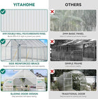 YITAHOME 8x12FT Polycarbonate Greenhouse for Outdoors, Large Heavy Duty Aluminum Greenhouses with Sliding Doors and Vent Window, Walk-in Greenhouse for Garden Backyard, Simple Setup, Silver