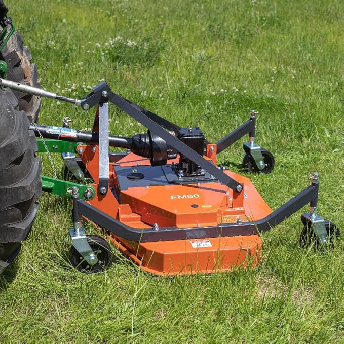 Titan Attachments 3 Point PTO Finish Mower, 60" Cutting Width, Cat 1 Hookup, Orange Finish, Rear Discharge, Pull Behind Mower for 25-40 HP Tractors, Low-Noise Cast Iron Gearbox
