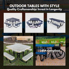 COATEDOUTDOORFURNITURE Heavy-Duty Portable ADA-Compliant Outdoor Picnic Table with Umbrella Hole, Expanded Metal Patio Dining Furniture Made in America (46" Square Top, Yellow)