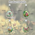 Stained Glass Window Hanging 4 Pcs Set Pink Green Insect Theme Large 11.8" - Butterfly Suncatcher Door Garden Sun Catcher Decor Birthday Christmas for Mom Woman Nana Men