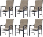 Outdoor Dining Chairs Set of 6, Stackable Patio Chairs with Metal Frame & Textilene Fabric, Perfect for Patio Garden Deck, Mocha