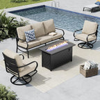 MFSTUDIO 4 Pieces Patio Conversation Sets, All Weather Metal Frame Outdoor Furniture Set Patio Sofas with 1 x 45 Rectangular Propane Fire Table, 1 x 3-Seat Sofa, 2 x Swivel Chairs, Beige Cushion