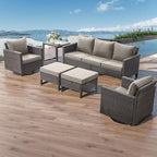Rilyson Wicker Outdoor Patio Furniture Set - 5 Piece Patio Conversation Set with 2 Swivel Rocker Chairs,2 Rattan Ottoman and 1 Metal Side Table for Outside Porch Deck Backyard Garden(Brown/Grey)
