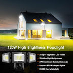 120W LED Flood Lights Outdoor, High Brightness 12000lm LED Security Light, IP66 Waterproof Outside Floodlight 6500K Coldwhite, Exterior Lighting Fixtures for House, Yard, Garden,Playground