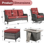 Wicker Outdoor Conversation Se with 50,000 BTU Gas Propane Fire Pit Tablet-6 Pieces Outdoor Wicker High Back Couch Patio Furniture for Deck Poolside Backyard