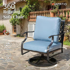 Patio Furniture Set 4 pcs, Metal Outdoor Patio Furniture, 3-Seat Sofa, 2 Swivel Chairs, Coffee Table and 5.75" Extra Thick Cushion, Patio Conversation Set for Garden Backyard Deck,Blue