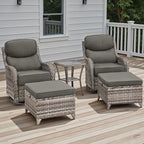 Rilyson Wicker Outdoor Patio Furniture Set - 5 Piece Patio Conversation Sets with Swivel Rocker Chairs, Ottomans and Side Table, 6 inch Cushions, Waterproof Wicker, for Porch Deck Mixed Grey/Grey