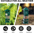 Squirrel Proof Bird Feeders Metal Mesh Anti Squirrels Wild Bird Feeder for Outdoors Hanging Weight Activated Waterproof for Finch Cardinal and Chickadee Easy to Fill, Decor Backyard (Green)