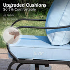 PHI VILLA 7 PCS Patio Furniture Set,Metal Outdoor Furniture with 1x 3 Seater Cushioned Deep Seating Bench Sofa, 2 Swivel Chair, 2 x Leg Sofa Chairs & 2 Ottoman for 7 Person, Light Blue