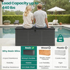 Resin Deck Box 130 Gallon, Lockable & Waterproof Outdoor Storage, UV-Resistant Patio Box for Cushions, Tools, and Outdoor Accessories (Black)