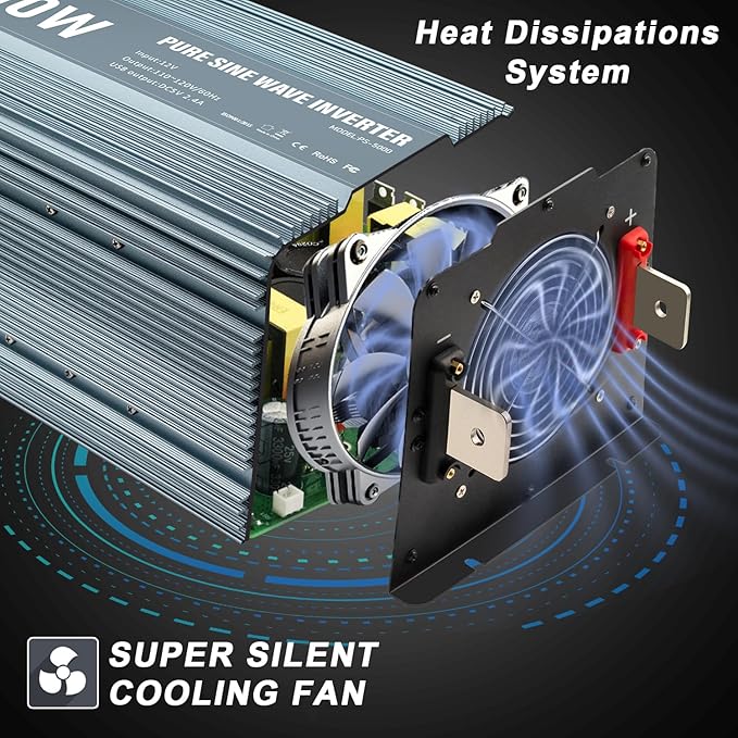 4000W Pure Sine Wave Inverter 12V DC to 110V AC Converter for Home, RV, Truck, Off-Grid Solar Power Inverter with Built-in 5V/2.1A USB, AC Hardwire Port, Remote Controller