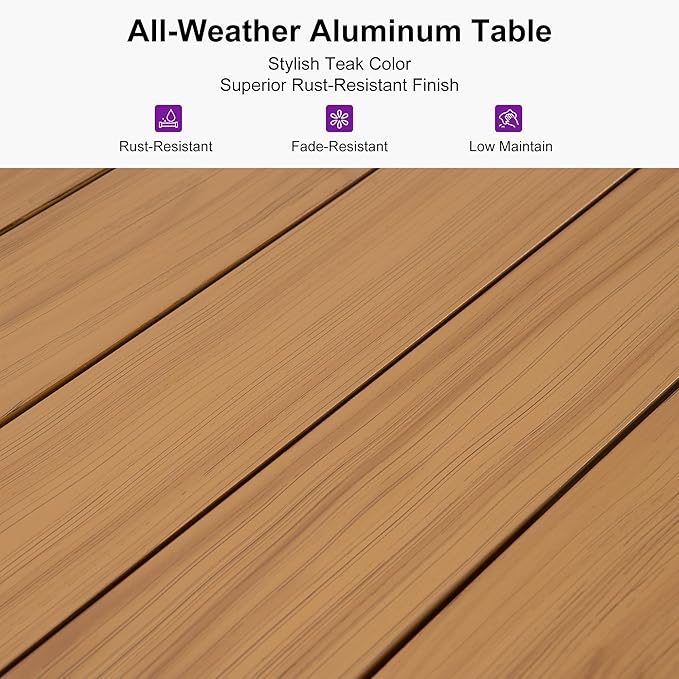 PURPLE LEAF 16 Pieces Patio Dining Set Wicker Outdoor Furniture Rectangular Table and Chairs Set for Garden Deck Teak-Finish Aluminum Frame Backyard Kitchen Set, Cushions and Pillows Included