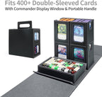 AFIING Commander Deck Box for MTG/EDH, Fits 400+ Double-Sleeved Cards, with Display Window, 4 Removable Deck Cases, Dividers, Dice Tray & Handle, Card Holders for TCG (Black Grey)