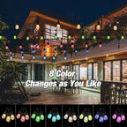 Auroraworld 48FT Solar RGB Outdoor String Lights, Dimmable Waterproof LED Patio Lights with Remote, 15 Shatterproof Bulbs for Garden Party Decor