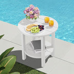 SERWALL Round Outdoor Side Table, HDPE Small Adirondack End Table,2-Tier Patio Side Table for Backyard Pool Porch Garden Lawn, White
