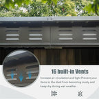 6x4ft Outdoor Storage Shed, Galvanized Steel Garden Shed with Sloping Roof, Lockable Double Doors and 16 Air Vents, Utility Tool Storage for Backyard Patio