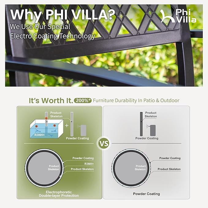 PHI VILLA 9 Piece Patio Dining Set, Metal Outdoor 60'' Square Table Furniture Set with 6 Backyard Armrest Stackable Chairs, Table with 1.57'' Umbrella Hole for Patio, Deck, Black