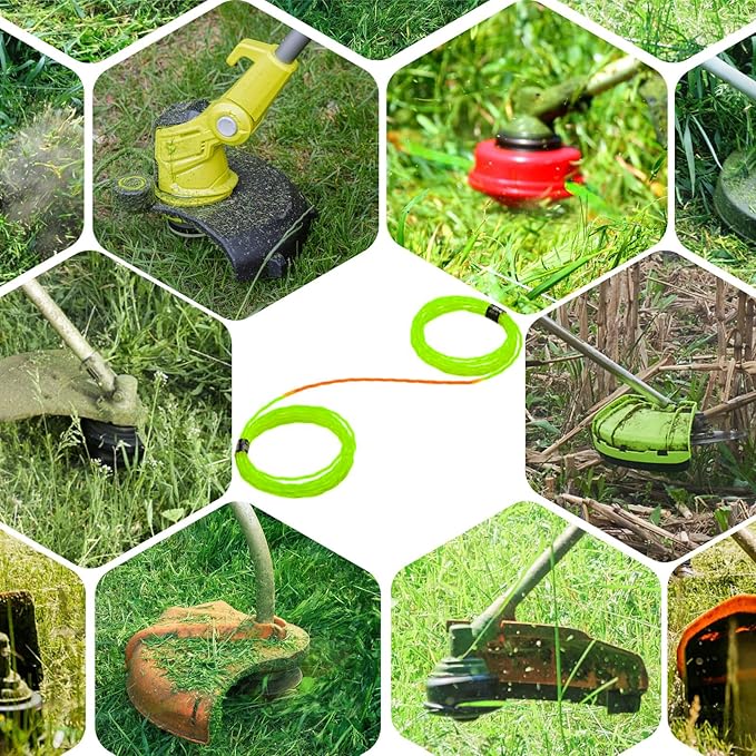 2-Pack 095 Trimmer Line Heavy Duty, Professional Twisted Weed Wacker String for Gas and Electric Grass Trimmer and Brushcutters, Pre-Cut Dual Color 3-section Fast-positioning Twisted Trimmer Line 14FT