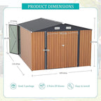 9x11 FT Outdoor Metal Storage Shed with Lockable Door, Steel Garden Utility Shed with Vents, Backyard Patio Tool Shed for Lawn Equipment, Bike, Firewood and Mower Storage, Brown