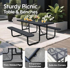6FT Outdoor Picnic Tables,Heavy-Duty Metal Rectangular Picnic Table,Expanded Metal Commercial-Grade Table with 2 Benches & Umbrella Hole,Waterproof Coating Beach Table for Patio,Garden, Backyard
