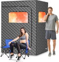 2 Person Portable Steam Sauna for Home, Extra Large Sauna Box for Relaxation, Detoxification, 2 Steamer, 2 Foldable Chair & Remote Control, Grey