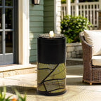 23.6 Inch Modern Outdoor Water Fountain with LED Lights - Black Geometric Bird Bath Garden Fountain for Patio, Yard, Porch Decor - Soothing Waterfall for Relaxing Ambiance
