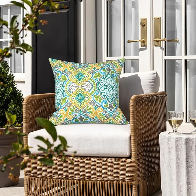 LVTXIII Outdoor Throw Pillow Covers 16 x 16 Inch, Covers ONLY Modern Cute Pattern Decorative Square Toss Pillow Case Pack of 2 for Home Patio Garden Sofa Bed Furniture, Damask Green