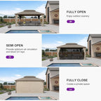 PURPLE LEAF 12' x 16' Outdoor Hardtop Gazebo, Champagne Aluminum Frame with Galvanized Steel Double Roof, Curtains and Netting for Patio Lawn and Garden