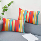 Pyonic Lumbar Outdoor Waterproof Throw Pillow Covers Set of 2 Rectangle Pillow Covers Decorative Patio Pillows for Patio Tent Garden Beach,12x20 Inches,Color Stripe(Red)