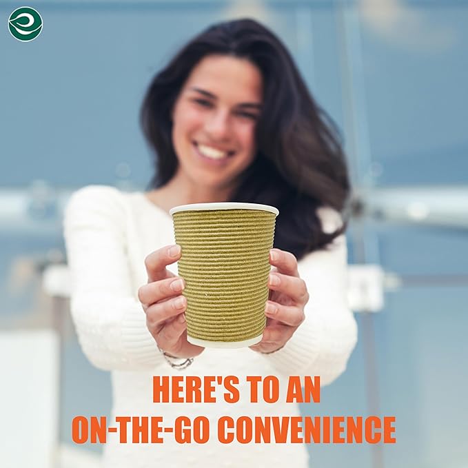 ECO SOUL 12oz Compostable Ripple Cups (200 Pack) – Biodegradable Paper Cups, Non-Toxic Disposable Cups for Hot Drinks, To-Go Coffee Cups, Eco-Friendly & Ripple Paper Cups