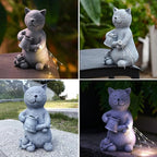 Solar Cat Garden Statues Outdoor Decor with LED Lights Lovely Cat Statue for Patio Balcony Yard Lawn Ornament, Birthday Gardening Gifts for Mom Grandma Women