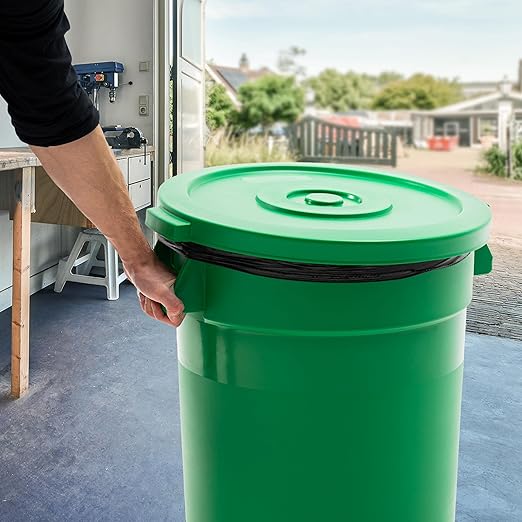 PRO&Family 20 Gallon Trash Can with Lid Round Ingredient Storage Containers Recycling Bin Kitchen Garbage Can Office Garbage Can Trash Barrel Plastic Barrel Yard Waste Bin Outdoor Trashcan (2, Green)