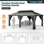 HAPPATIO 12' x 20' Hardtop Gazebo, Outdoor Aluminum Frame Gazebo with Galvanized Steel, Double Roof Permanent Patio Metal Canopy with Netting and Curtains for Backyard, Patio, Deck (Gray)
