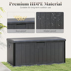 HAPPYGRILL Outdoor Storage Deck Box with Lockable Design & Gas Strut, Handle, 100 Gallon HDPE Patio Storage Organizer for Lawn Backyard Poolside (Gray)