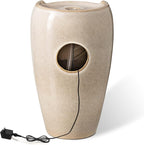 Glitzhome 21.25" H Ceramic Vase Outdoor Water Fountain Tall Patio Garden Water Fountain with LED Light and Submersible Pump Yard Art Decor, Sand Beige