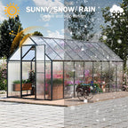 Greenhouse, 6x16 FT Easy Assembly Hybrid Polycarbonate Greenhouses for Outdoors w/3 Vent Windows & Swing Door Walk-in Green Houses Aluminum GreenHouses for Garden, Black