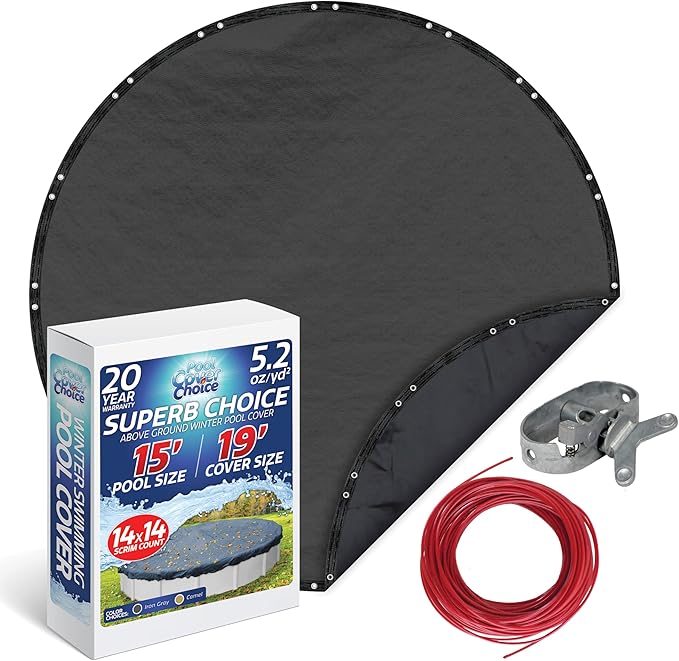 Winter Swimming Pool Cover for 15 ft Aboveground Round Pool Size, Superb Choice Series, Solid Material, Color - Iron Gray, Pool Cover Choice 5115-4CHOICE