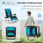 MAISON ARTS Oversized Padded Zero Gravity Chairs Set of 2, Folding Patio Lounge Chair, 28" Wide Seat Anti Gravity Recliners for Outdoor Lawn Camping Poolside Yard, Support 400lbs, Aqua