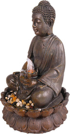 Alpine Corporation GEM122 Outdoor Floor Meditating Soothing Buddha Statue Waterfall Fountain for Garden, 33", Bronze