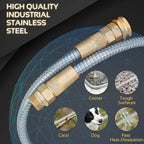 Garden Hose Metal - 100ft Heavy Duty Stainless Steel Water Hose with 8 Function Sprayer & Metal Fittings, Flexible, Lightweight, No Kink, Puncture Proof Hose for Yard, Outdoors, Rv