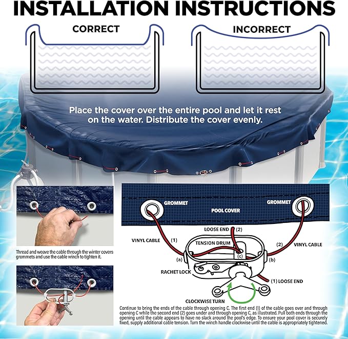 30 ft Round Pool Cover for Above Ground Pools, Above Ground Pool Cover, Swimming Pool Cover, Winter Pool Cover, Keeps Out Debris, Cold and UV Resistant, Supreme Mesh, Navy Blue