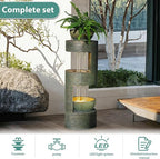37.8" Outdoor Fountain with Waterfall & LED Lights, Freestanding Garden Water Fountain for Patio/Backyard, Resin Tiered Fountain with Pump