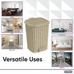 Small Outdoor Trash Can with Lid for Dog-Poop 1.5 Gallon/6 L Mini Plastic Garbage Can with Foot Pedal for Bathroom, Bedroom, Office, Patio, Wicker Beige