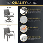 Outdoor Patio Furniture Set With Propane Fire Pit 50,000 Btu 7 Pieces 76" Dining Table Rattan Swivel Chairs Include Cushions Lid And Weather Cover Csa Certified for Garden Backyard Conversations Grey