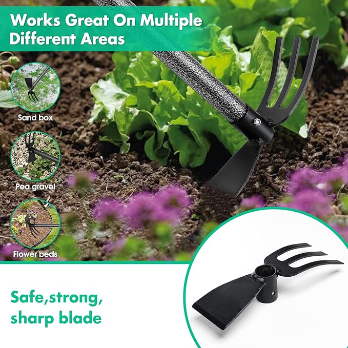 Hoe Garden Tool,45 Inch Long Garden Hoe and Cultivator, Garden Hand Tiller with Long Handle,Heavy Duty Garden Tools Hoe Cultivator for Gardening,Weeding, Tilling,Lossening Soil,Planting